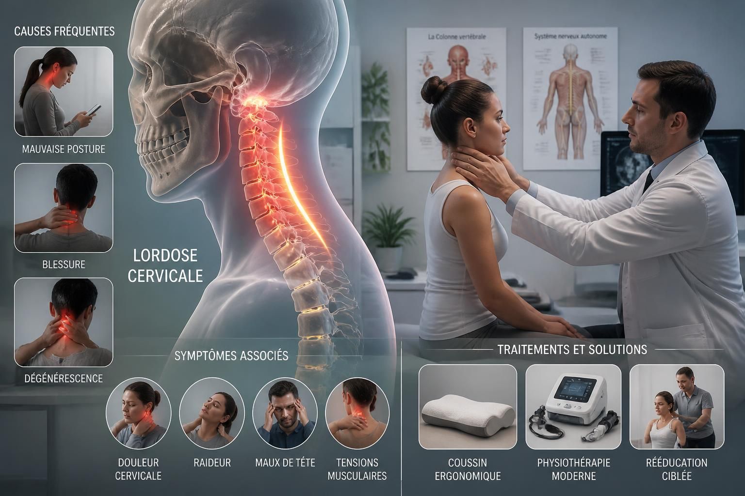 découvrez tout sur la lordose cervicale : ses causes, ses symptômes et les traitements adaptés pour soulager et prévenir cette courbure excessive du cou.