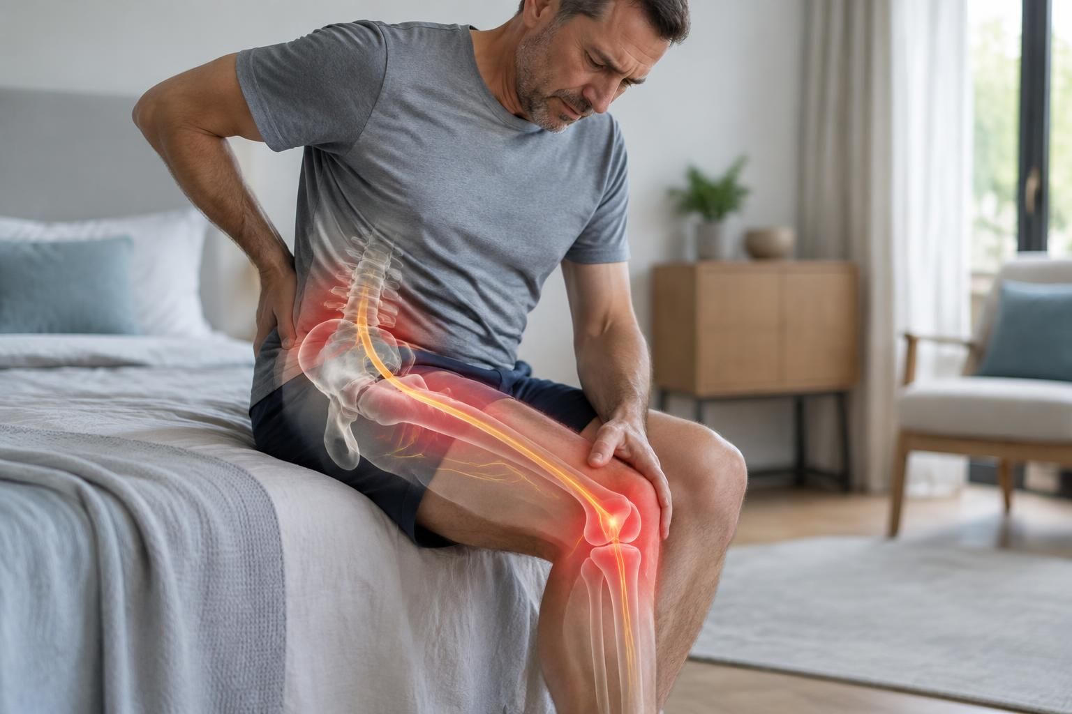 découvrez les causes de la cruralgie, ses symptômes et les solutions pour soulager la douleur qui irradie de la cuisse jusqu’au genou.